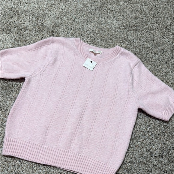 Ultra Flirt Pink Crew Neck Sweater Short Sleeves - Picture 1 of 5